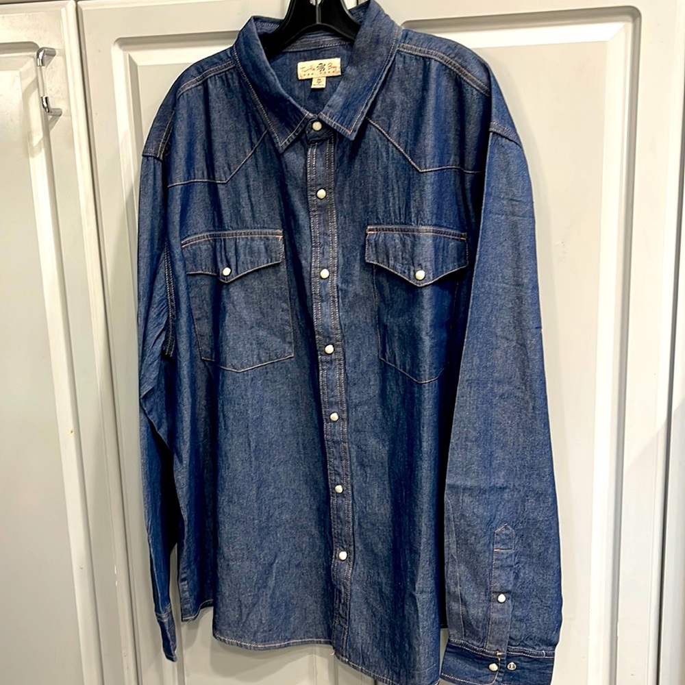 Turtle Bay Southwestern Cowboy Long Sleeve Denim Pearl Snap Shirt. Sz 2X.